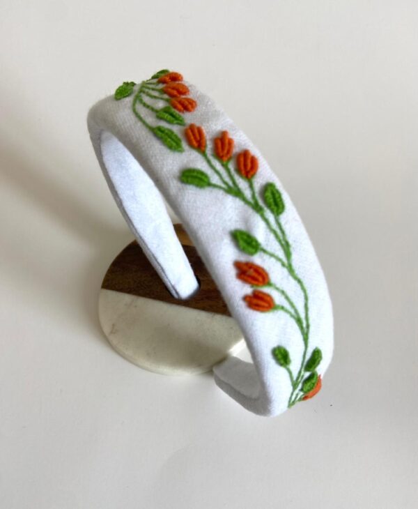 Hand Embroidered Linen Headband – Floral Handmade Hair Accessory – Autumn Fall Style – Free Shipping Canada