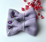 Hand Embroidered Floral Bow Pair – Matching Hair Clips Canada (5 cm)
