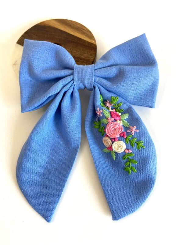 Oversized Floral Hair Bow Canada – Hand Embroidered Statement Bow