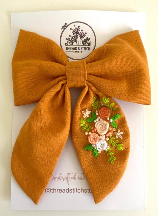 Oversized Floral Hair Bow Canada – Hand Embroidered Statement Bow