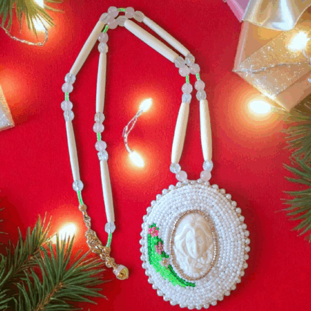 Handcrafted Gaia Medallion: Indigenous Beaded Pendant for Earth Day Celebration