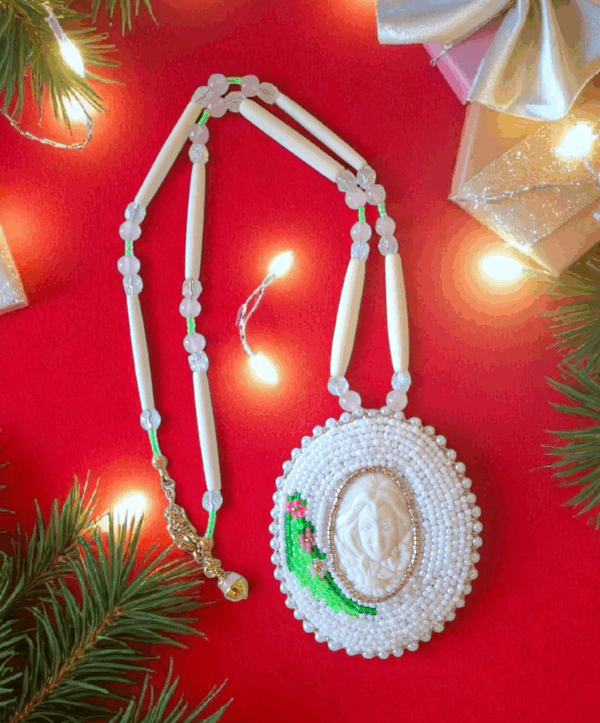 Handcrafted Gaia Medallion: Indigenous Beaded Pendant for Earth Day Celebration