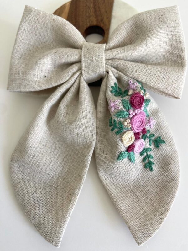 Oversized Floral Hair Bow Canada – Hand Embroidered Statement Bow