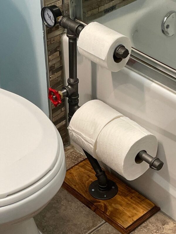 Steampunk Toilet Paper Stand: Industrial Pipe, Freestanding 3-Roll Holder