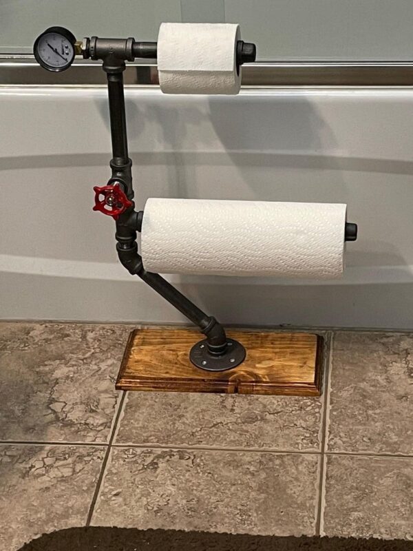 Steampunk Toilet Paper Stand: Industrial Pipe, Freestanding 3-Roll Holder