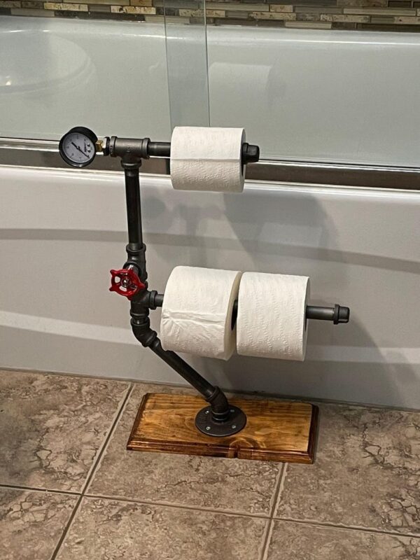 Steampunk Toilet Paper Stand: Industrial Pipe, Freestanding 3-Roll Holder