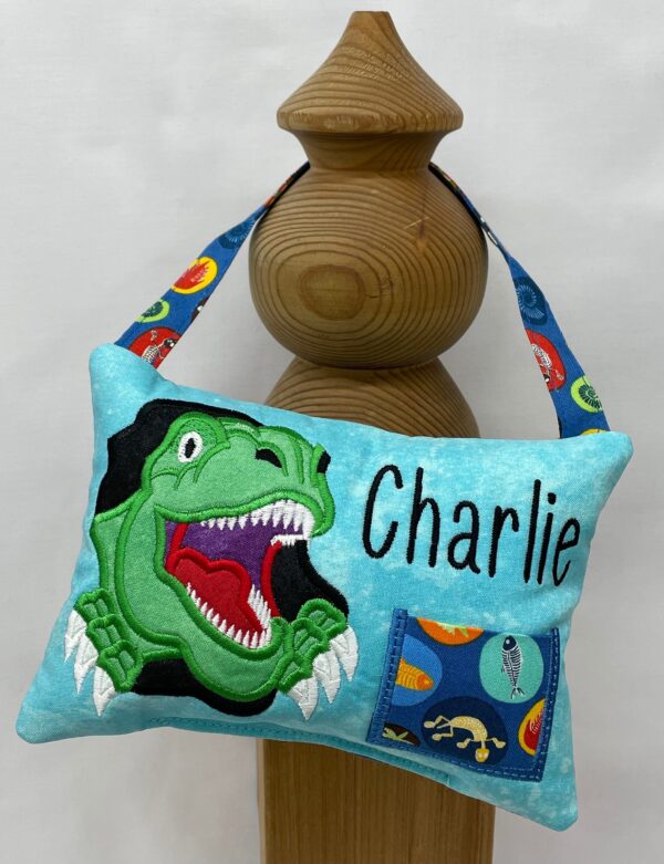 Smiling T-Rex Tooth Fairy Pillow by Tooth Fairy Tess- Personalized