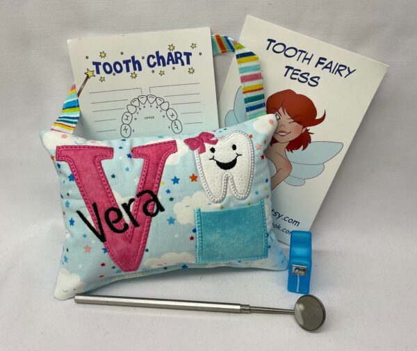 Name & Initial Tooth Fairy Pillow by Tooth Fairy Tess- Personalized