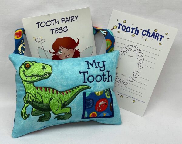 T-Rex Tooth Fairy Pillow by Tooth Fairy Tess- Personalized