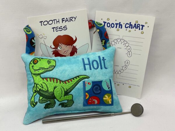 T-Rex Tooth Fairy Pillow by Tooth Fairy Tess- Personalized