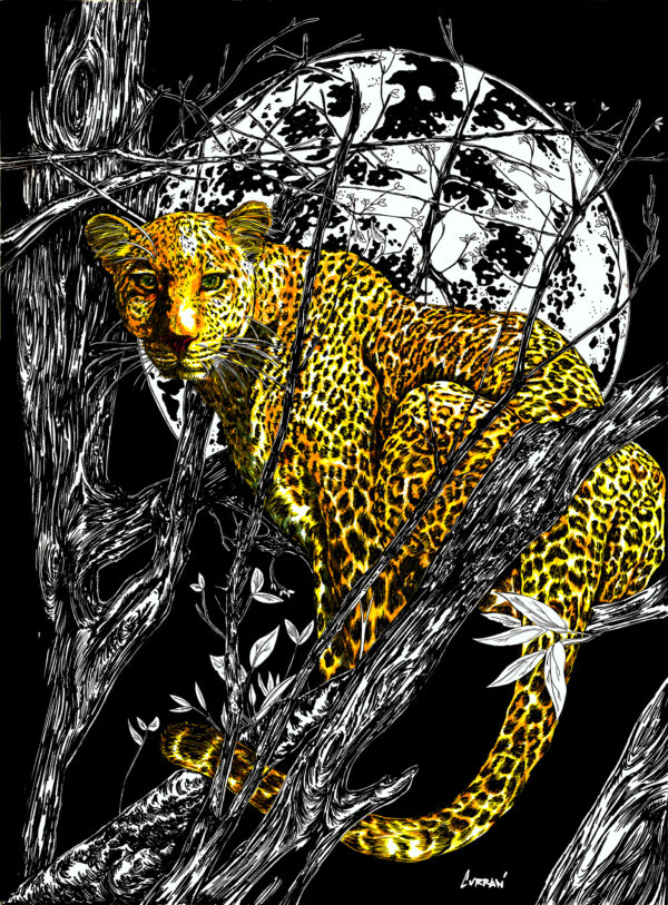 Cheetah in a Tree, Hand drawn Original Wall Art
