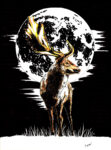 Deer in the Moonlight, Hand drawn Original Wall Art - Digital Download
