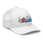 Embroidered White Trucker Cap-G&R Lotus Flower