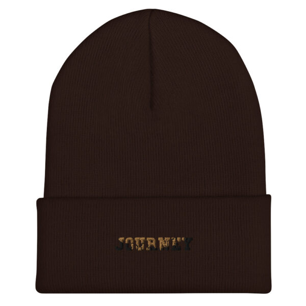 Journey Embroidered Cuffed Brown Beanie