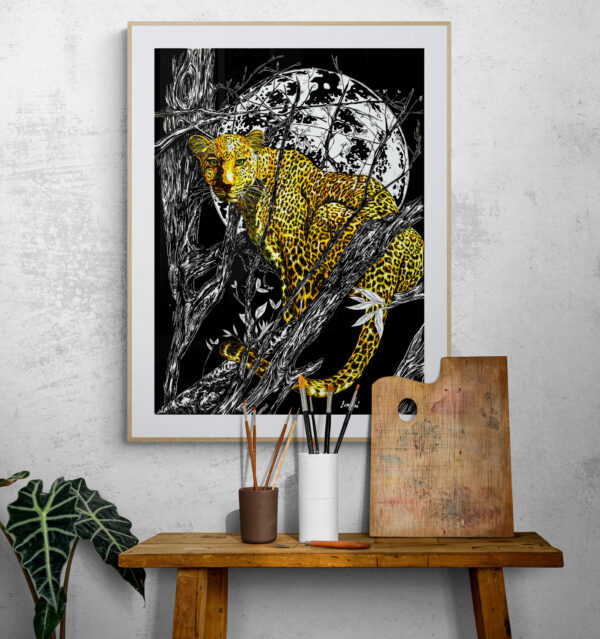 Cheetah in a Tree, Hand drawn Original Wall Art