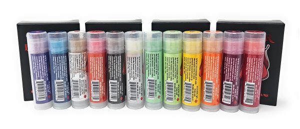 Hooker Lips ~ Luxury Lip Balm: 12 Pack Cheesecake Variety (Made in Canada) Blackberry, Blueberry, Caramel, Cherry, Chocolate, Coconut, Dill Pickle, Key Lime, Lemon, Pumpkin, Raspberry, Strawberry