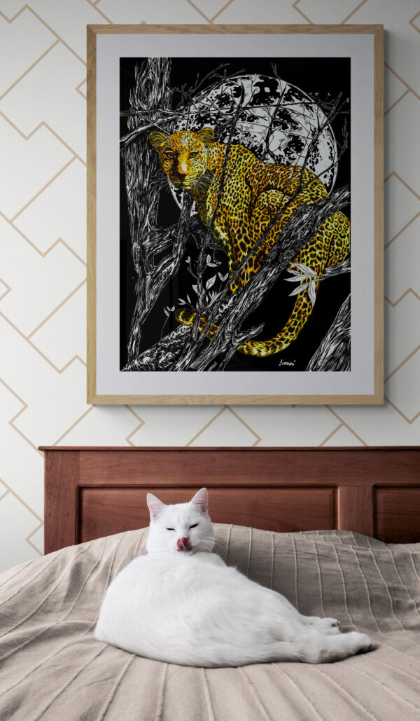 Cheetah in a Tree, Hand drawn Original Wall Art