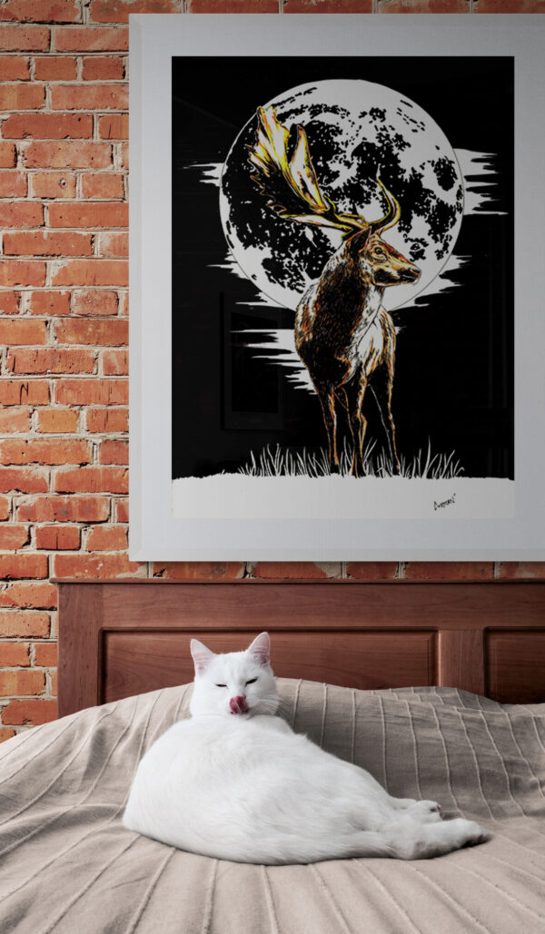 Deer in the Moonlight, Hand drawn Original Wall Art - Digital Download