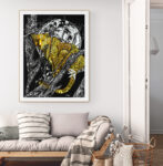 Cheetah in a Tree, Hand drawn Original Wall Art