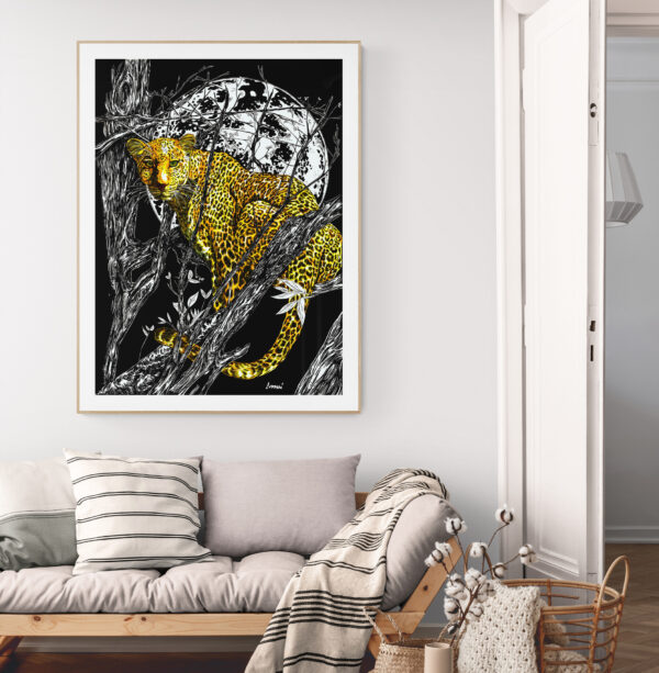 Cheetah in a Tree, Hand drawn Original Wall Art