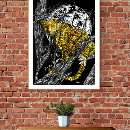 original hand drawn cheetah in a tree