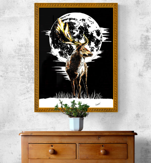Deer in the Moonlight, Hand drawn Original Wall Art - Digital Download