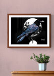 Crow in the Moonlight, Hand drawn Original Wall Art - Digital Download