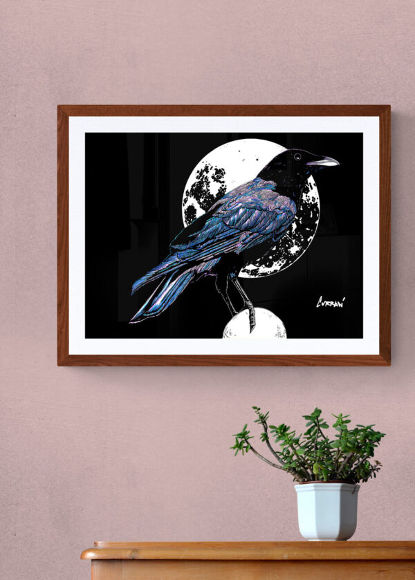 Crow in the Moonlight, Hand drawn Original Wall Art - Digital Download