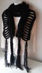 Handmade distressed braided knit scarf with fringes, black