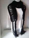 Handmade distressed braided knit scarf with fringes, black