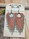 Beaded Hexagon Fringe Earrings with Turquoise Accents