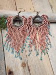Beaded Hexagon Fringe Earrings with Turquoise Accents