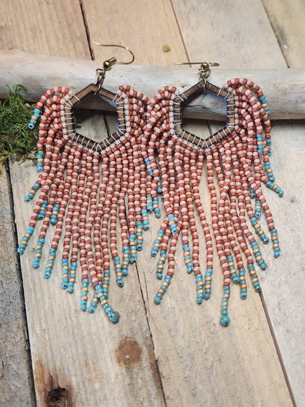 Beaded Hexagon Fringe Earrings with Turquoise Accents
