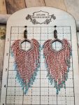 Beaded Hexagon Fringe Earrings with Turquoise Accents