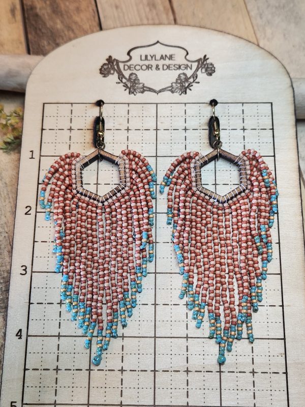 Beaded Hexagon Fringe Earrings with Turquoise Accents