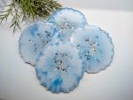 Handcrafted Light Blue, White & Silver Geo Coasters - Unique & Shimmering Design (Set of 4)