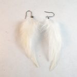 extra small white feather earrings dangler natural feathers