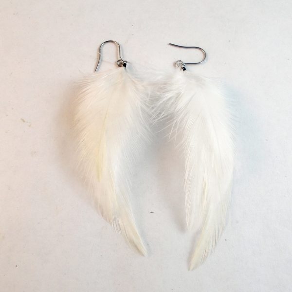 extra small white feather earrings dangler natural feathers