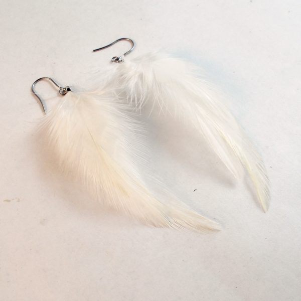 extra small white feather earrings dangler natural feathers