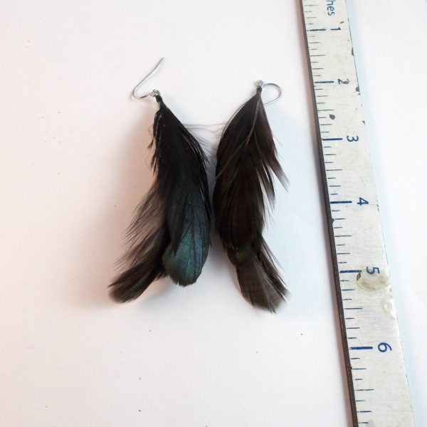 mini raven black natural feathers earrings