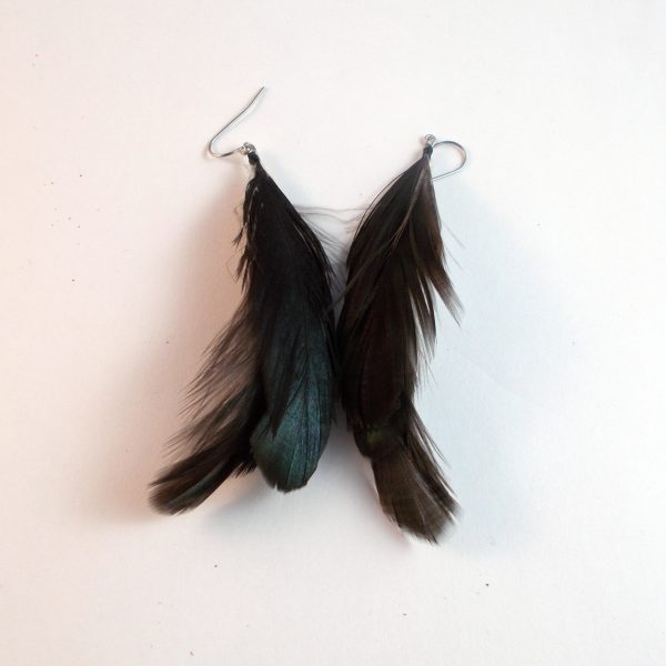 mini raven black natural feathers earrings