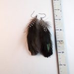 mini raven black with spots natural feather feather earrings