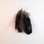 mini raven black with spots natural feather feather earrings