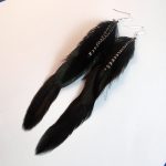 natural feather earrings raven black with grizzly