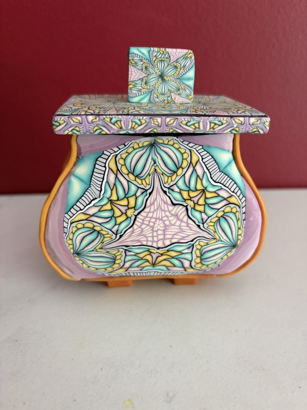 Handcrafted Polymer Clay 4" Unique Kaleidoscope Patterned Container