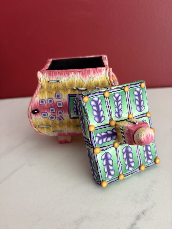 Handcrafted Polymer Clay 3-1/2" Unique Patterned Container