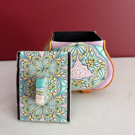 Handcrafted Polymer Clay 4" Unique Kaleidoscope Patterned Container