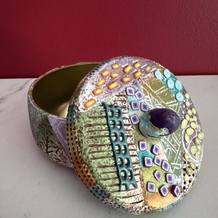 Handcrafted Polymer Clay 3-1/2" Container - "Patchwork Delight"