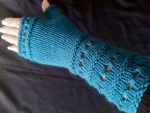 Peacock Blue Hand Knit Fingerless Gloves Mittens Armwarmer
