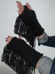 Black Fingerless Fringes Cowgirl Stampede Rodeo Gloves Mittens ArmWarmer